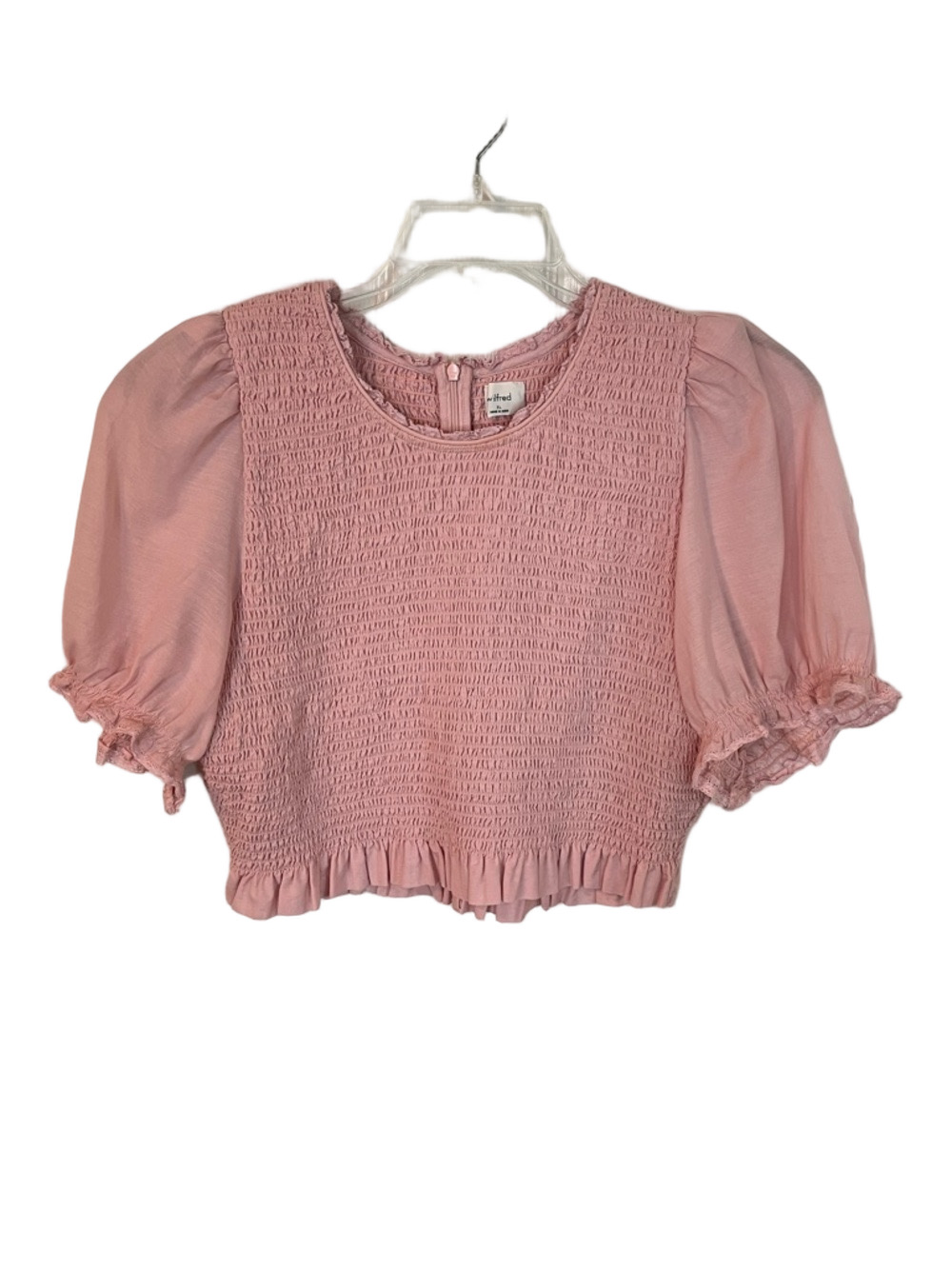 Wilfred Aritzia Tempest Smocked Puff Sleeve Crop Blouse XL Dusty Pink Prairie